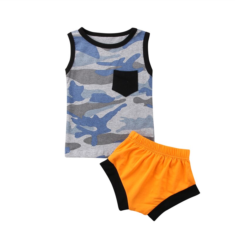 Summer Newborn Infant Baby Boy Girl Camo Tops Sleeveless T-shirt+Short Pants 2Pcs Summer Clothes - ebowsos