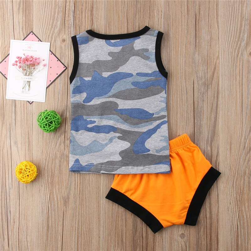 Summer Newborn Infant Baby Boy Girl Camo Tops Sleeveless T-shirt+Short Pants 2Pcs Summer Clothes - ebowsos