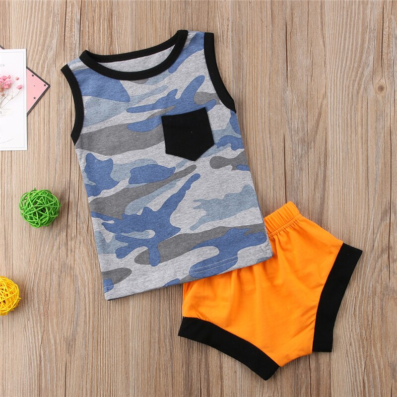 Summer Newborn Infant Baby Boy Girl Camo Tops Sleeveless T-shirt+Short Pants 2Pcs Summer Clothes - ebowsos