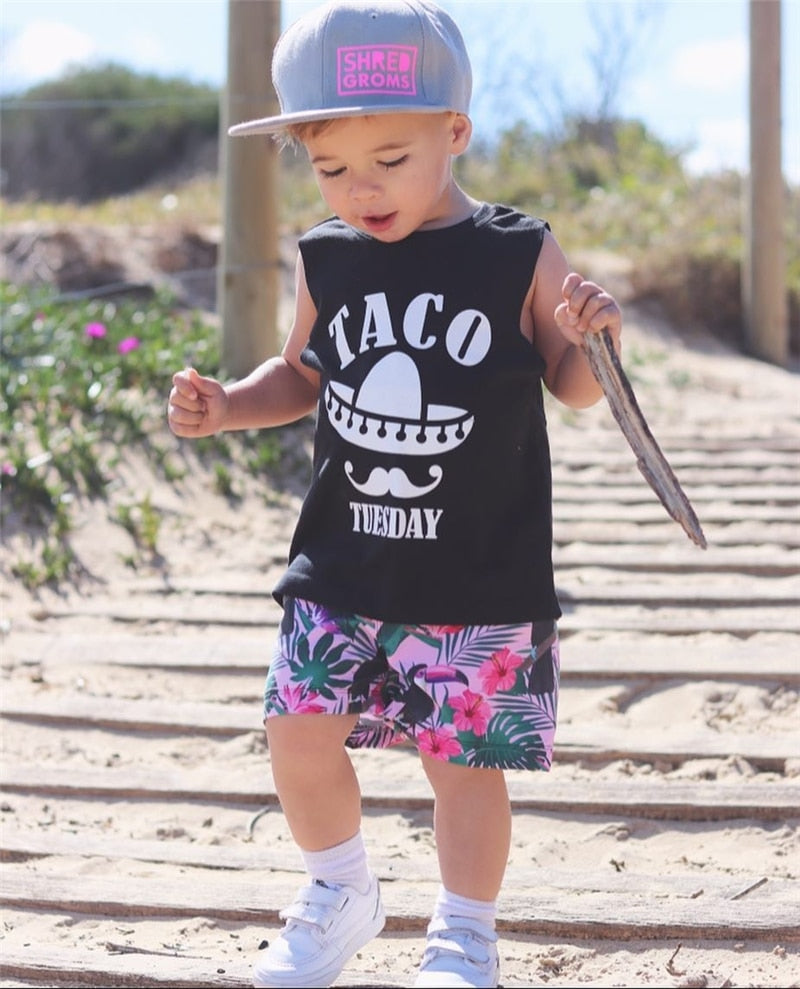 Summer Newborn Kids Boy Girl Letters Tops Casual Sleeveless Crop Vest Shirt Loose - ebowsos