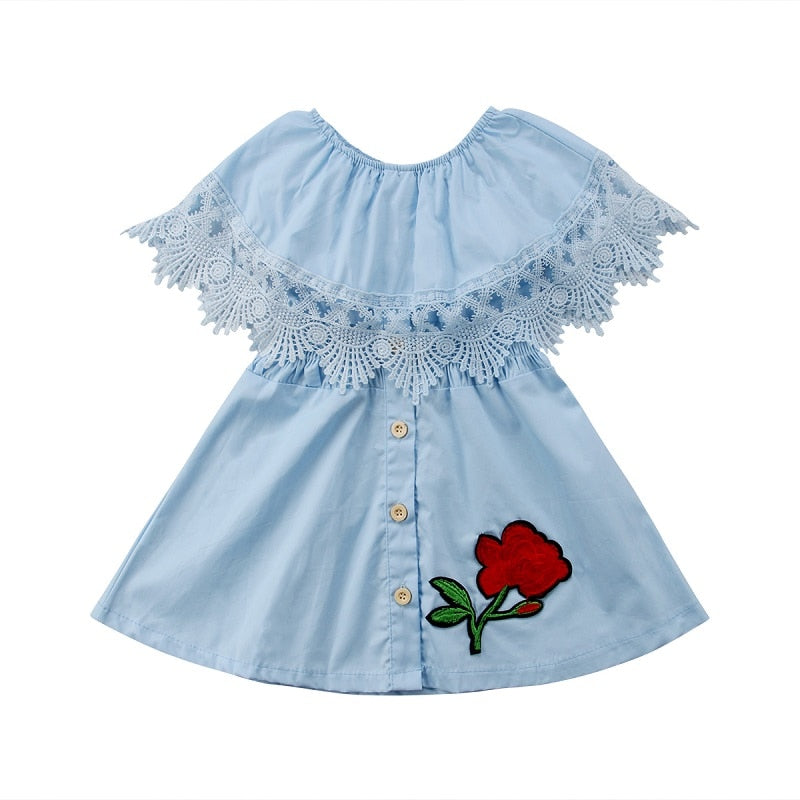 Summer Newborn Toddler Kids Baby Girl Lace Ruffle Sleeve Embroidery Flower princess Dresses Party Dress Sundress Clothes - ebowsos