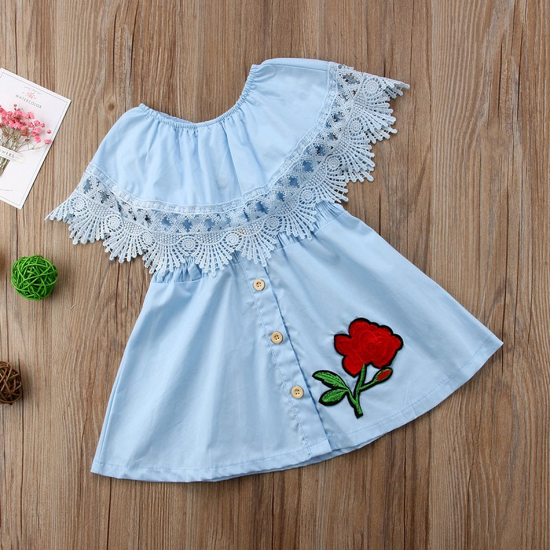 Summer Newborn Toddler Kids Baby Girl Lace Ruffle Sleeve Embroidery Flower princess Dresses Party Dress Sundress Clothes - ebowsos