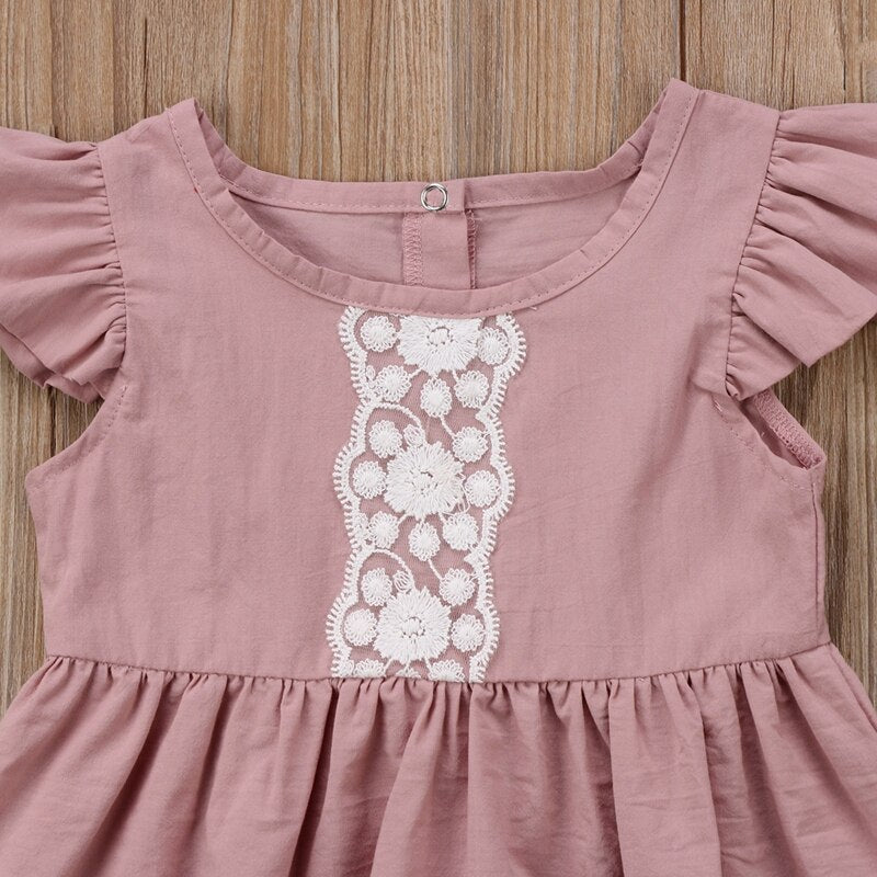 Summer Pirncess Dresses For Girls Newborn Baby Kids Girls Short Sleeve Lace Dress Party Sundress Dresses - ebowsos