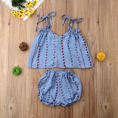 Summer Sleeveless Cute Kids Baby Girls Outfit Strap T Shirt Tops +Short Pants 2Ocs Set Kids Clothes - ebowsos