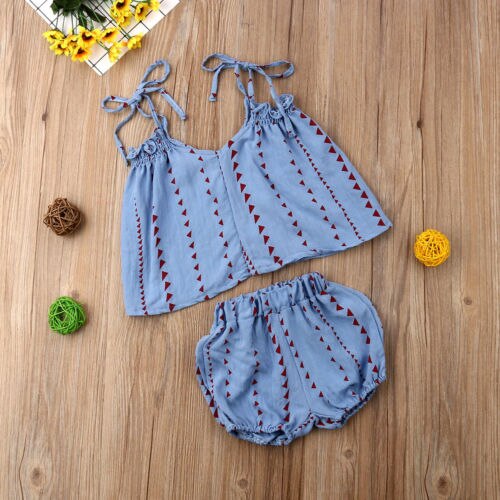 Summer Sleeveless Cute Kids Baby Girls Outfit Strap T Shirt Tops +Short Pants 2Ocs Set Kids Clothes - ebowsos