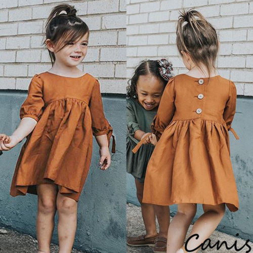 Summer Solid Toddler Kids Baby Girls Half Sleeve Dress Princess Party Tutu Dresses Casual Clothes - ebowsos