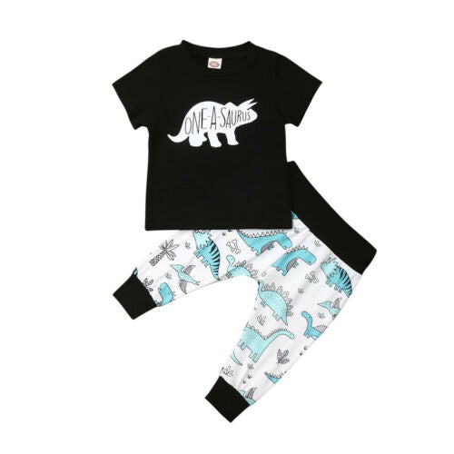 Summer Toddler Baby Boys Dinosaur T-Shirt Tops Long Pants 2Pcs Outfits Set Clothes - ebowsos