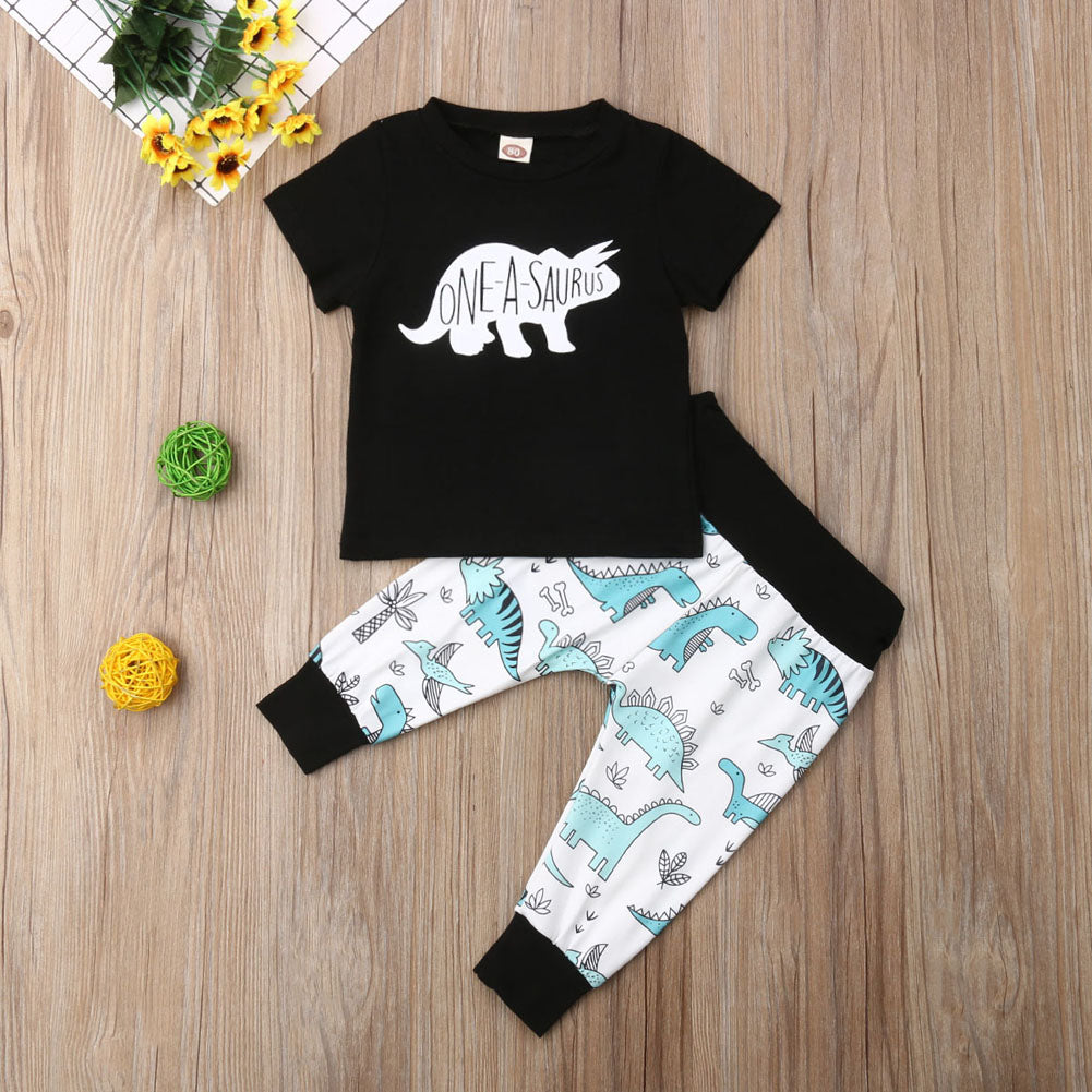 Summer Toddler Baby Boys Dinosaur T-Shirt Tops Long Pants 2Pcs Outfits Set Clothes - ebowsos