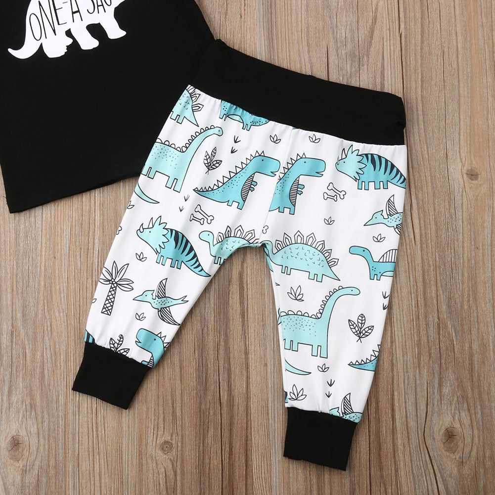 Summer Toddler Baby Boys Dinosaur T-Shirt Tops Long Pants 2Pcs Outfits Set Clothes - ebowsos