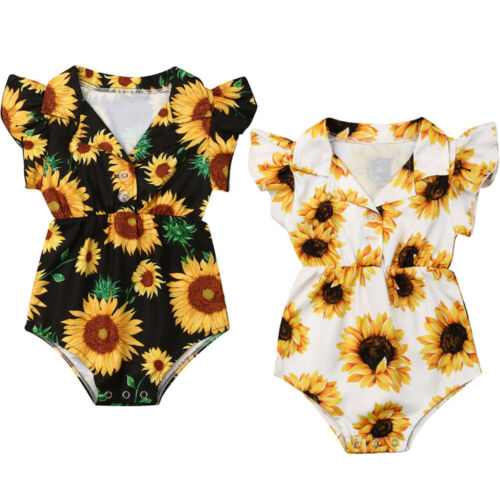 Summer Toddler Baby Girl Clothes Sunflower Off Shoulder Romper Jumpsuit Outfits Sunsuit 0-4Y - ebowsos