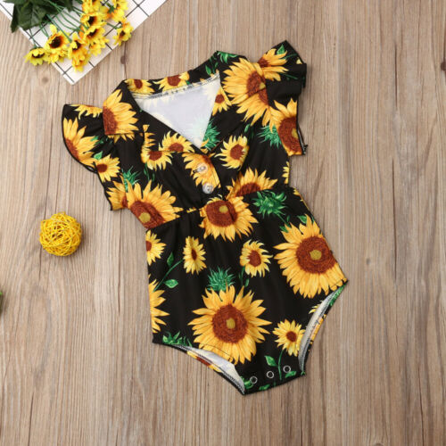 Summer Toddler Baby Girl Clothes Sunflower Off Shoulder Romper Jumpsuit Outfits Sunsuit 0-4Y - ebowsos