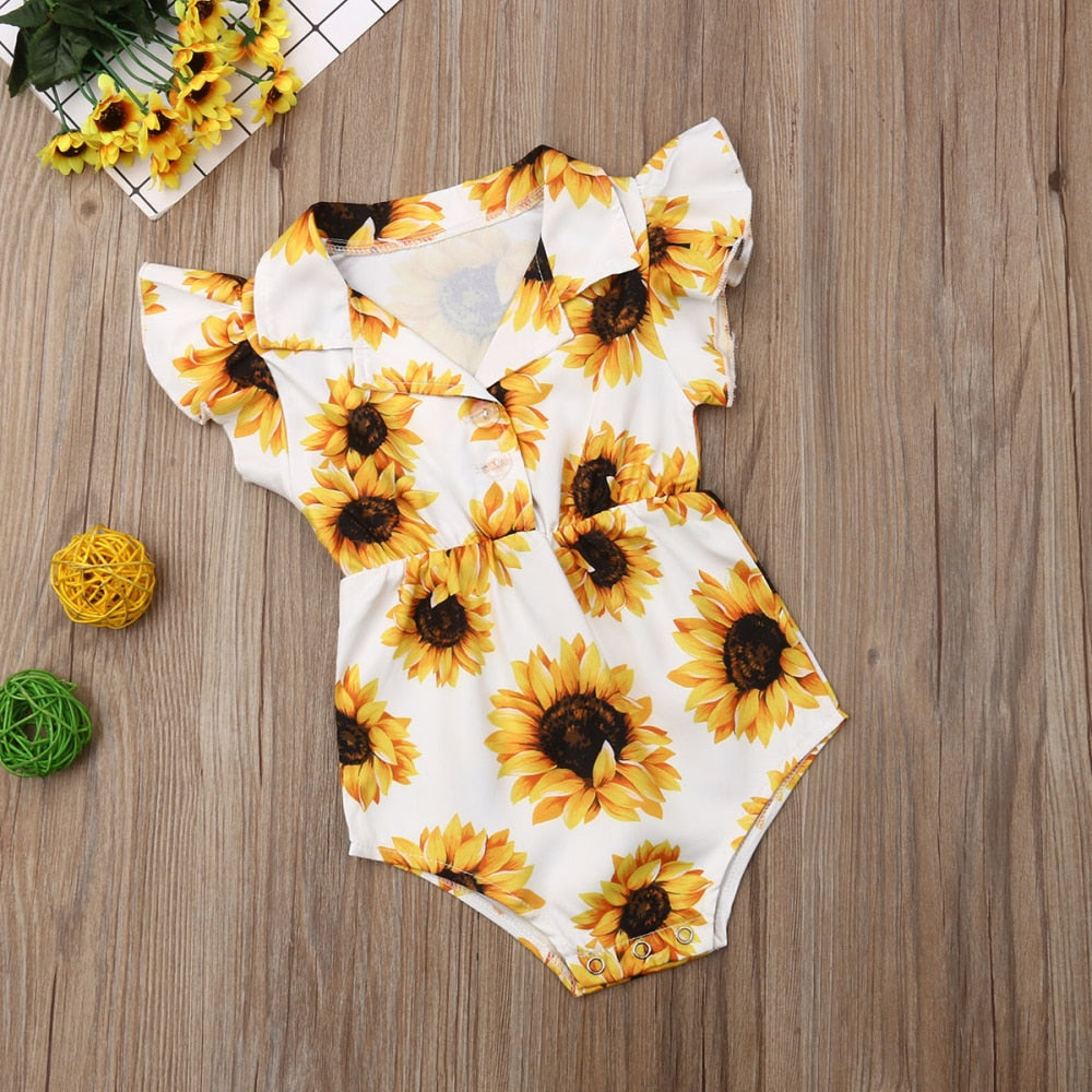 Summer Toddler Baby Girl Clothes Sunflower Off Shoulder Romper Jumpsuit Outfits Sunsuit 0-4Y - ebowsos