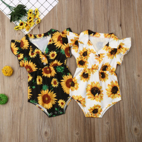 Summer Toddler Baby Girl Clothes Sunflower Off Shoulder Romper Jumpsuit Outfits Sunsuit 0-4Y - ebowsos