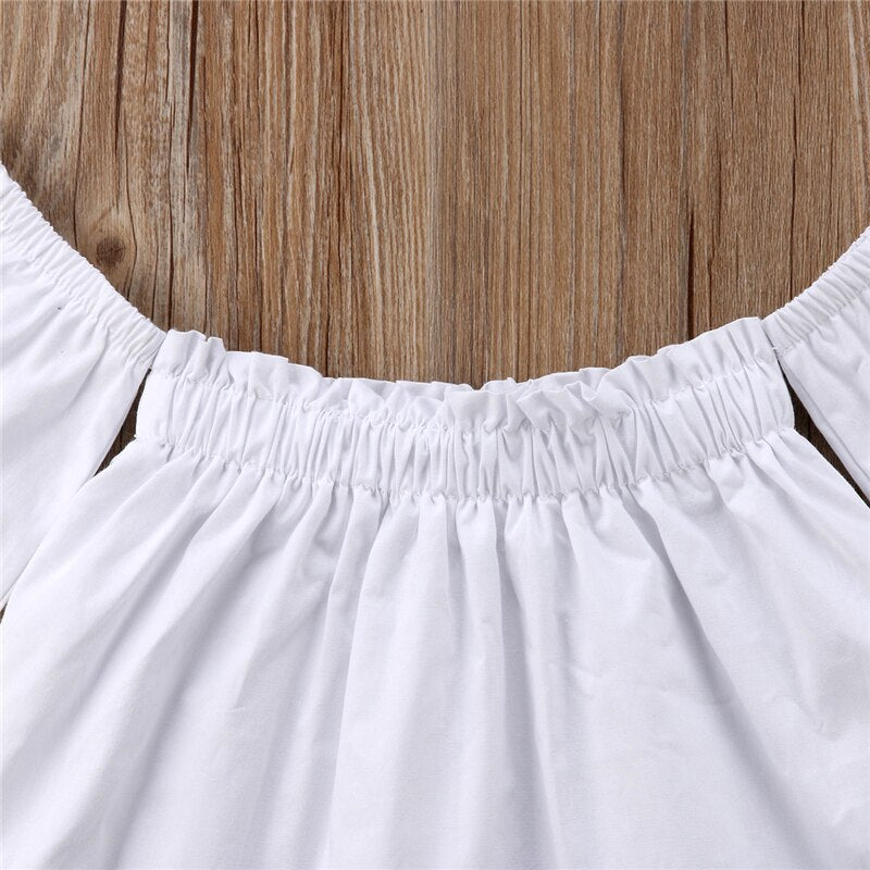 Summer Toddler Baby Girls Off Shoulder Tops Newborn Clothing+Tassel Shorts 2Pcs Outfits Clothes Set - ebowsos