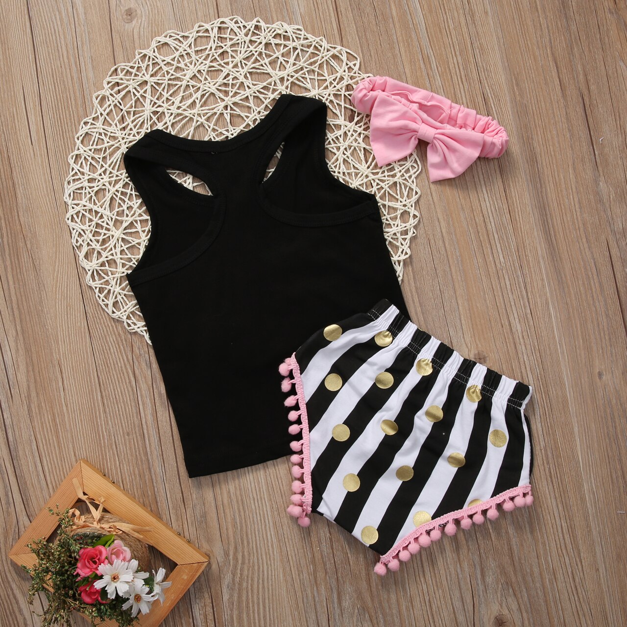 Summer Toddler Baby Kids Girl Clothes Tops Vest +Shorts Bottom Headbands Outfits - ebowsos