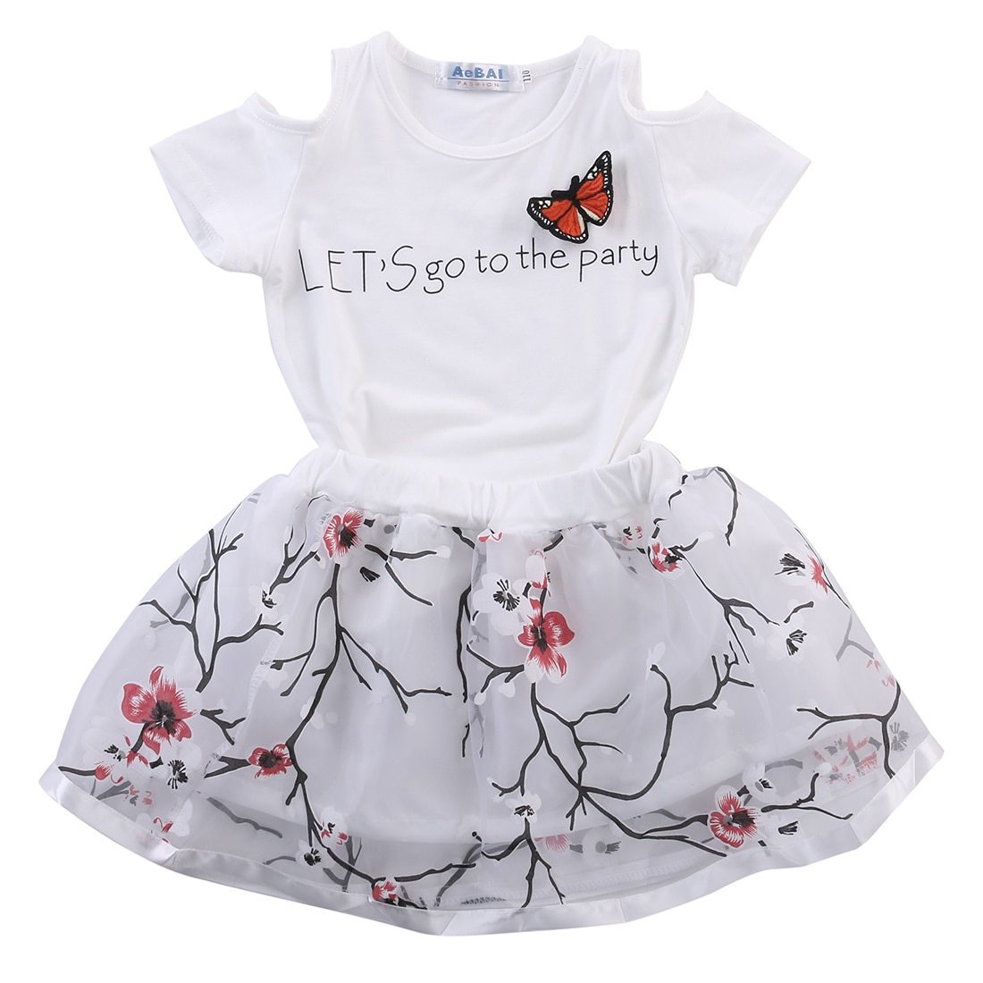 Summer Toddler Floral Baby Kids Girl T-shirt Tops Butterfly+Short Sleeve Cotton Skirt Dress Clothes Outfit Set - ebowsos