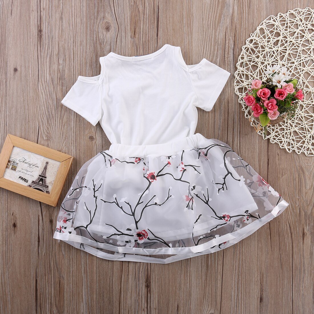 Summer Toddler Floral Baby Kids Girl T-shirt Tops Butterfly+Short Sleeve Cotton Skirt Dress Clothes Outfit Set - ebowsos