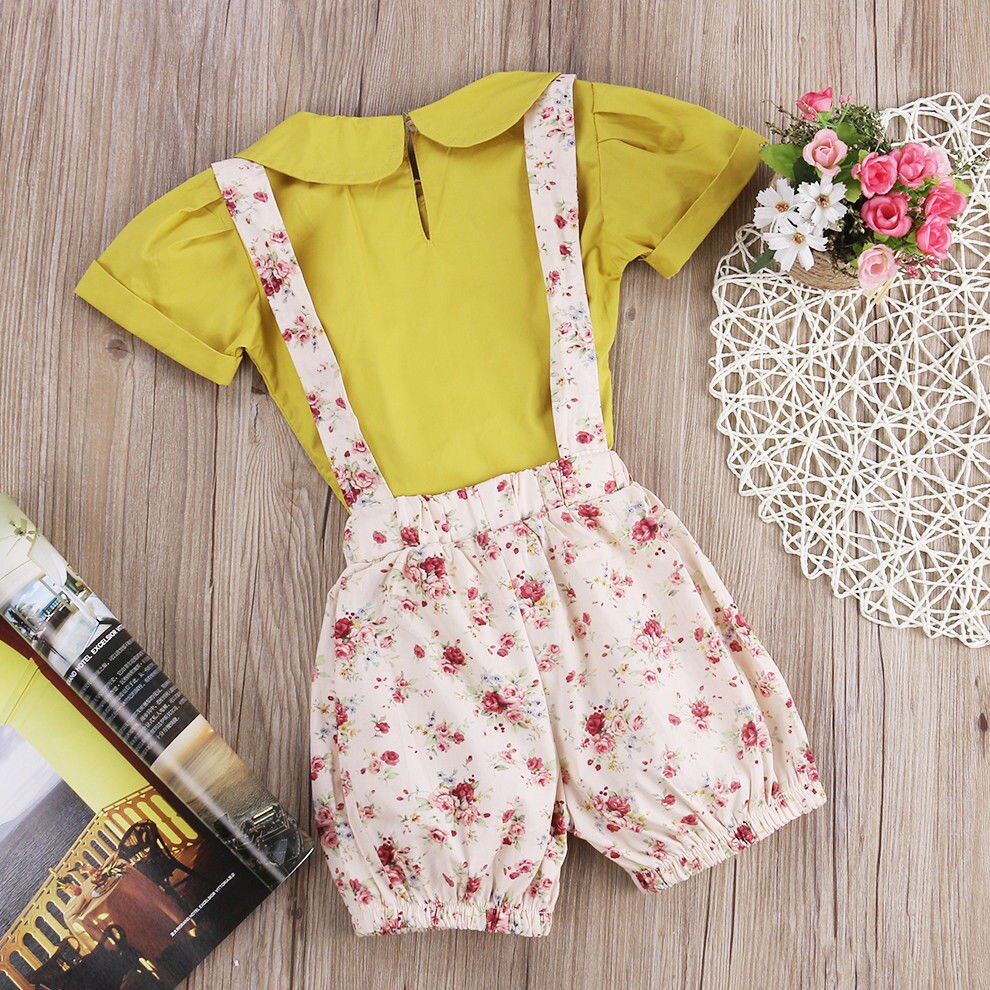 Summer Toddler Girl Baby Kids Tops T-Shirt+Flower Short Pants Clothes Set Outfit - ebowsos