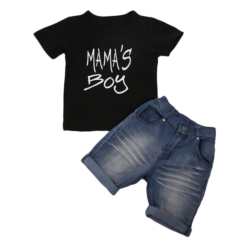 Summer Toddler Kid Baby Boy Clothes T-shirt Top Tee Denim Short Pants Outfit Set - ebowsos