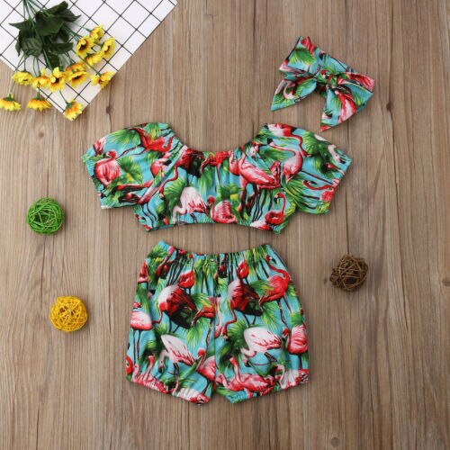 Summer Toddler Kid Baby Girl 3pcs Outfits Sets Crop Tops Pants Headband Set Summer Sunsuit Casual Clothing - ebowsos