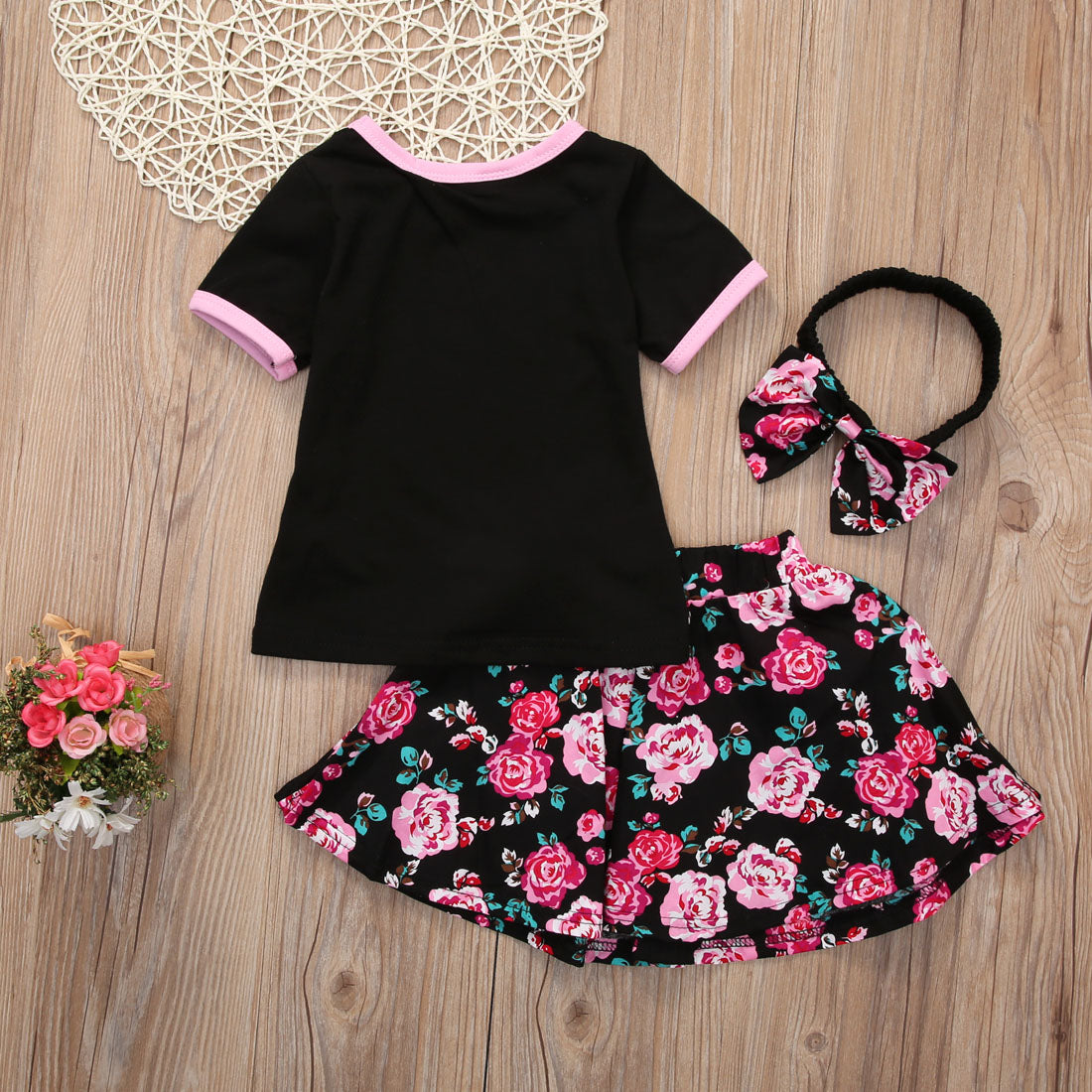 Summer Toddler Kids Baby Girl Short Sleeve T-shirt Tops Floral Outfits Set Clothes Summer - ebowsos