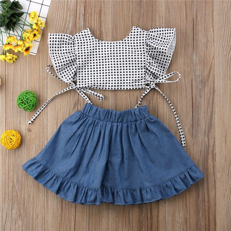 Summer Toddler Kids Baby Girls short Ruffled Sleeveless T-shirt Tops+Mini Skirt Dress 2Pcs Outfits Clothes  Set - ebowsos