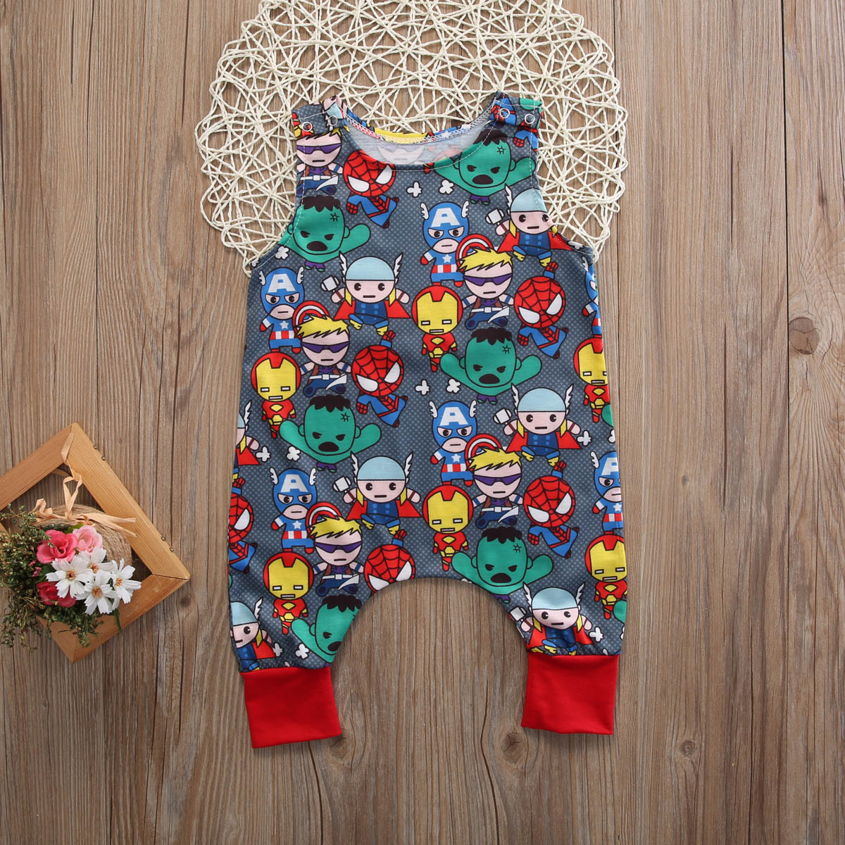 Summer cartoon  Newborn Baby Boy Romper Jumpsuit Heros Pattern Clothes Outfits - ebowsos