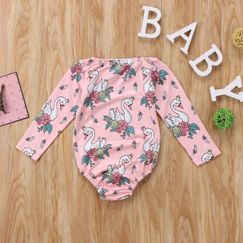 Swan Girls Suit Baby Girls Swan Floral Flower Tops Long Sleeve Cotton Jumpsuit Bodysuit Clothes 0-2Y - ebowsos