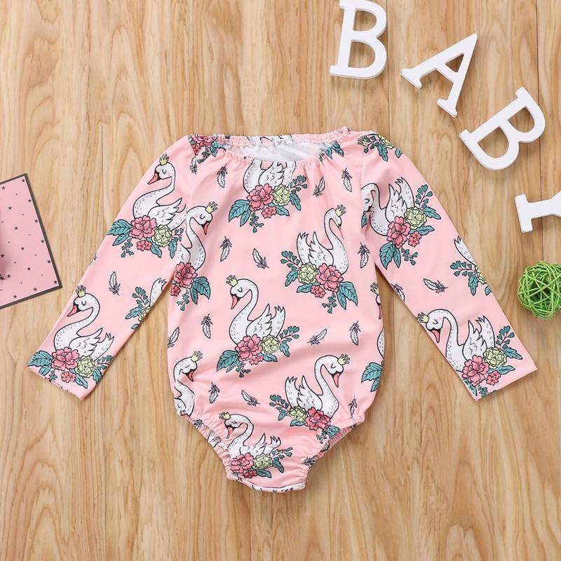 Swan Girls Suit Baby Girls Swan Floral Flower Tops Long Sleeve Cotton Jumpsuit Bodysuit Clothes 0-2Y - ebowsos