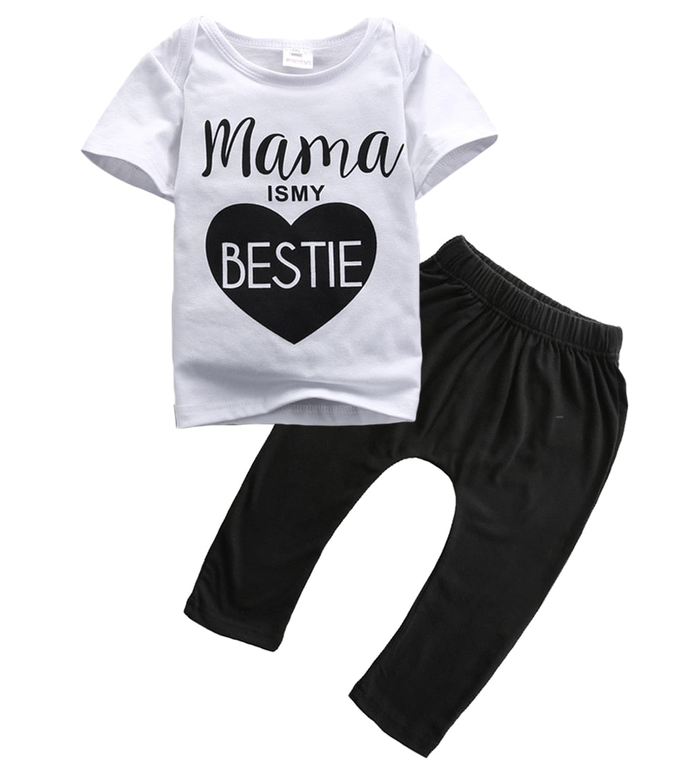 Sweet 2pcs Baby Boys Girls T-shirt Top + Pants Trousers Cotton Clothes Outfits - ebowsos