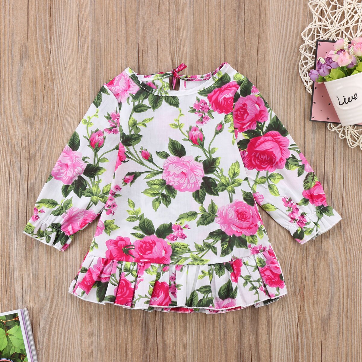 Sweet Floral Toddler Infant Baby Girl Kid Flower Long Sleeve Cotton Dress Cute Princess Tutu Party Clothes - ebowsos