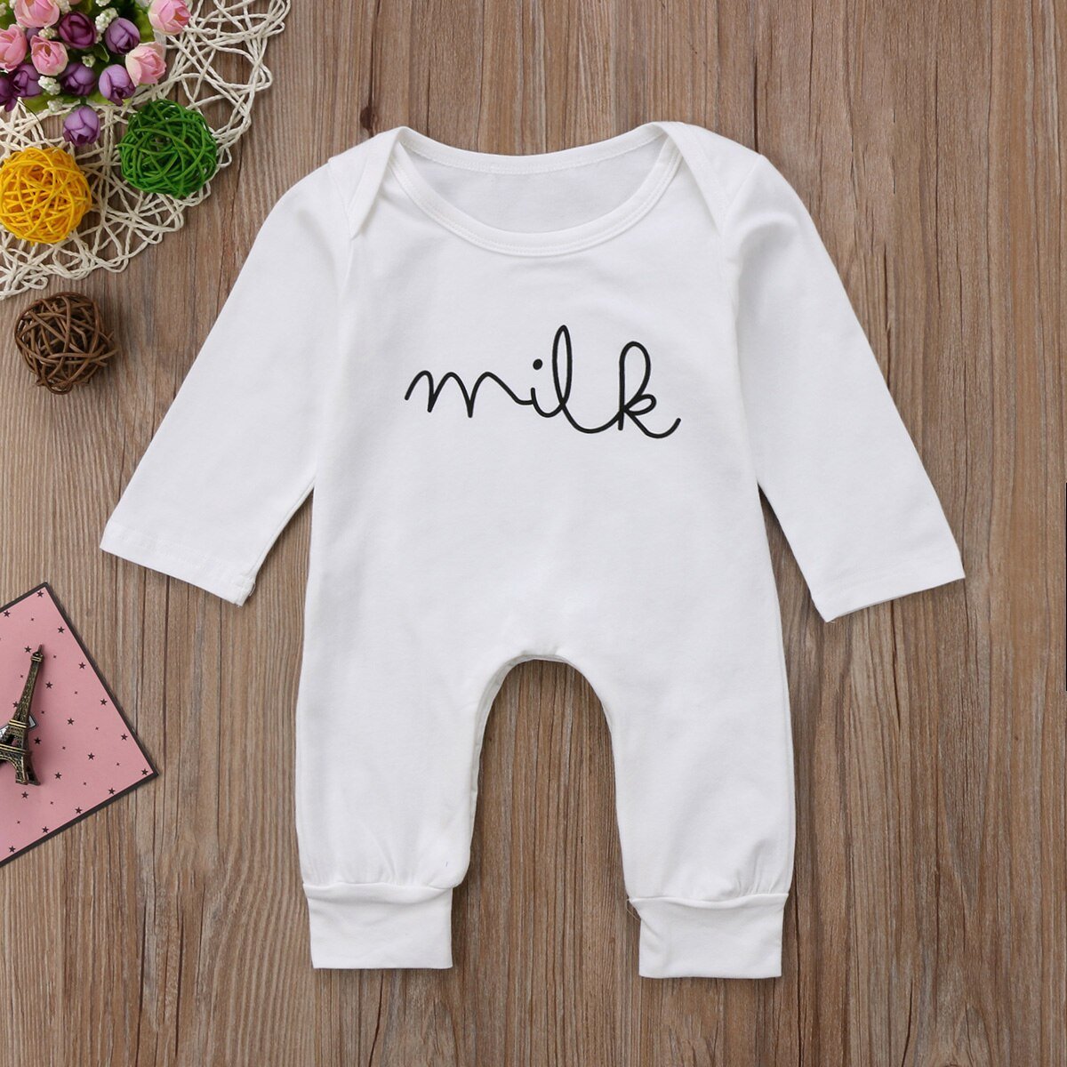 Sweet Letter Milk Baby Kid Newborn Boy Girl Top  Long Sleeve Cotton Jumpsuit Bodysuit Cotton Clothes Outfit USA - ebowsos