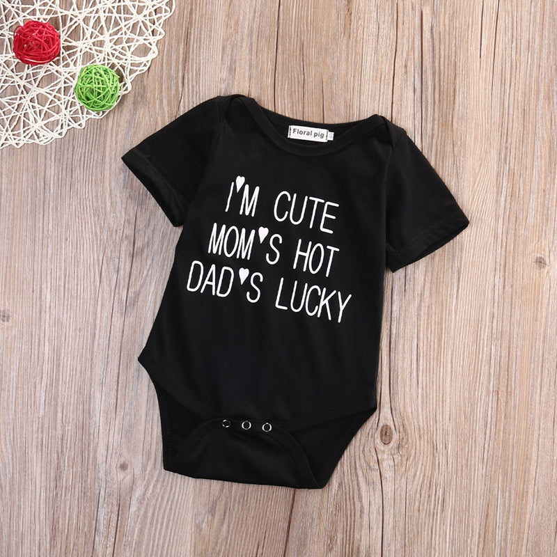 Sweet Letter Newborn Infant Baby Boy Girls Bodysuit Cotton Short Sleeve Jumpsuit Clothes Outfits - ebowsos