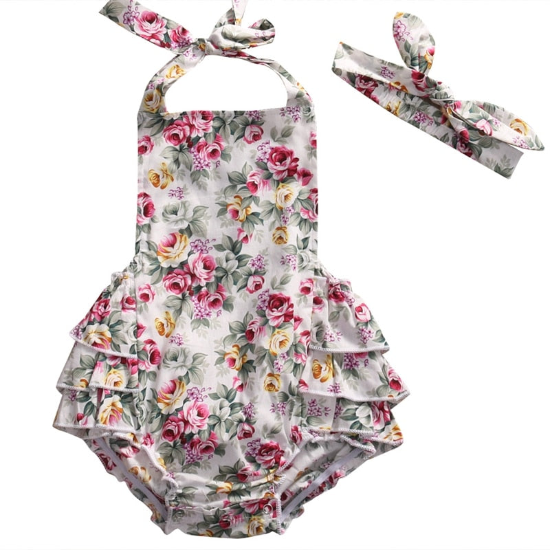 Sweet New Baby Girls Floral Ruffle Bodysuit Summer Children Clothing Jumpsuit Sunsuit Outfits One-pieces - ebowsos