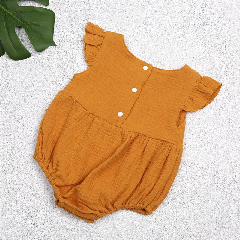 Sweet Newborn Infant Kids Baby Girls New Casual Solid Ruffle Sleeveless Vest Button One-Piece Bodysuit Summer Outfits 0-24M Hot - ebowsos