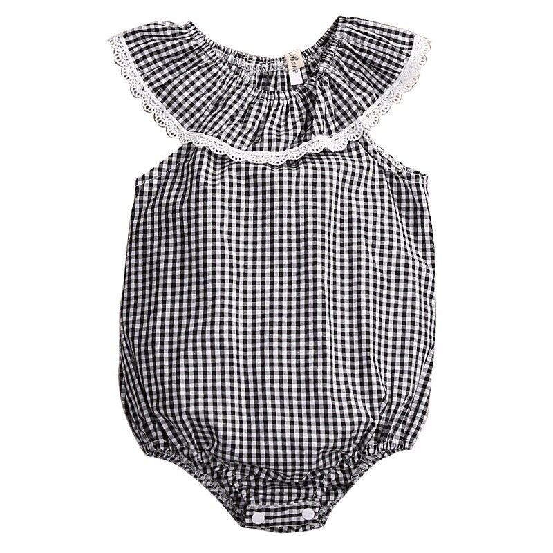 Sweet Plaid Newborn Kids Baby Girl Lace Sunsuit Bodysuit Sleeveless Cotton Jumpsuit Outfits Clothes Summer - ebowsos