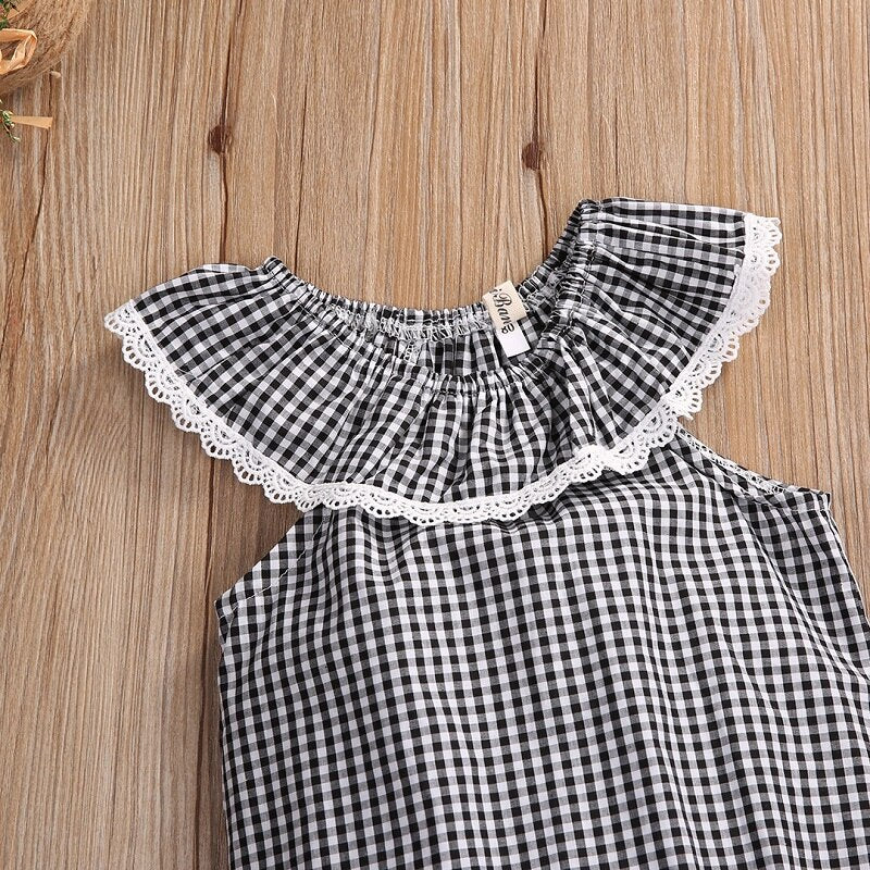 Sweet Plaid Newborn Kids Baby Girl Lace Sunsuit Bodysuit Sleeveless Cotton Jumpsuit Outfits Clothes Summer - ebowsos