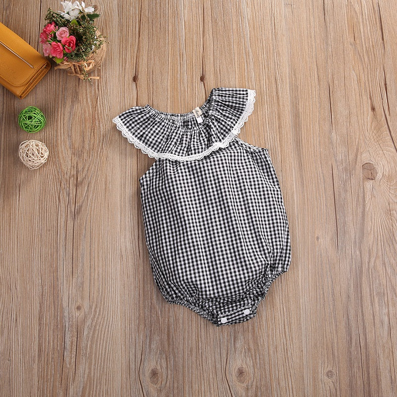 Sweet Plaid Newborn Kids Baby Girl Lace Sunsuit Bodysuit Sleeveless Cotton Jumpsuit Outfits Clothes Summer - ebowsos