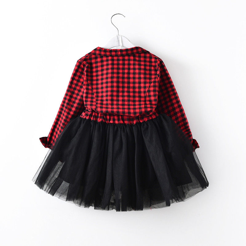 Sweet Toddler Baby Girls Plaid Princess Party Prom Tulle Checked Dresses Long Sleeve Cotton Dress - ebowsos