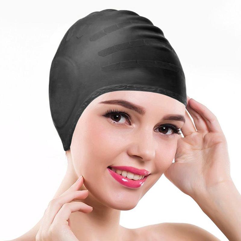 Swimming Cap Silicone Waterproof Protect Ears Long Hair Sports Swim Pool Hat Swimming Cap Free size for Men & Women Adults-ebowsos