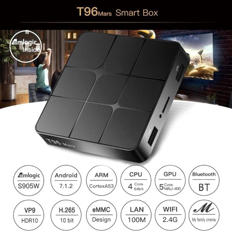 T96 Mars Android 7.1 Smart TV Box 1GB/8GB Amlogic S905W Quad Core H.265 BT2.1 Wi-Fi 4K 3D Set Top Box with Remote Control Hot - ebowsos