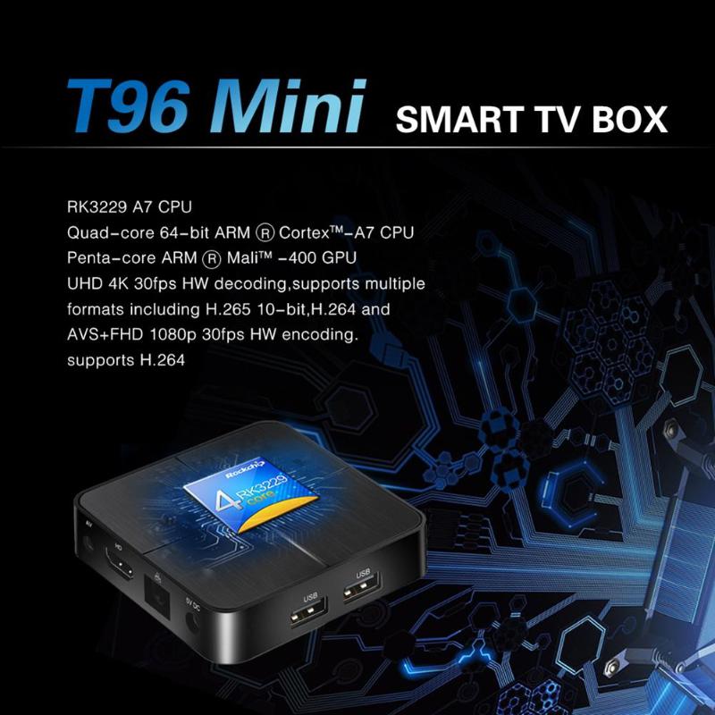 T96 Mini Android 7.1 Smart TV Box 1G+8G RK3229 Quad Core 2.4G WiFi 4K Set Top Box Streaming Media Player with Remote Control Hot - ebowsos