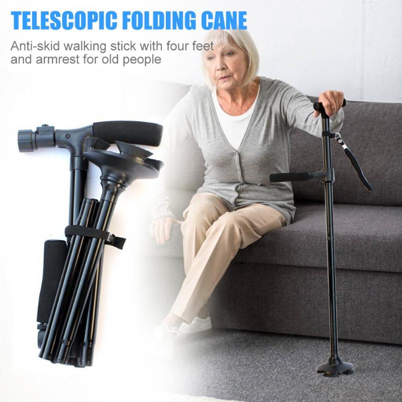 Telescopic Folding Canes LED Light Aged Walking Sticks Poles for the Elder Ski Camp Telescopic Baton Outdoor Hiking Poles Crutch-ebowsos