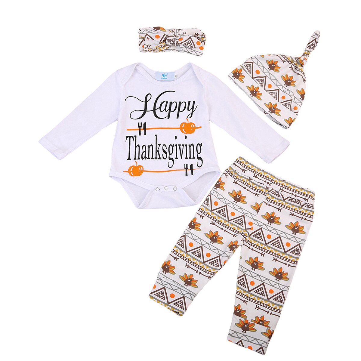 Thanksgiving Newborn Baby Boy Girl Outfits Clothes Romper+Pants+Hat 4pcs Set - ebowsos