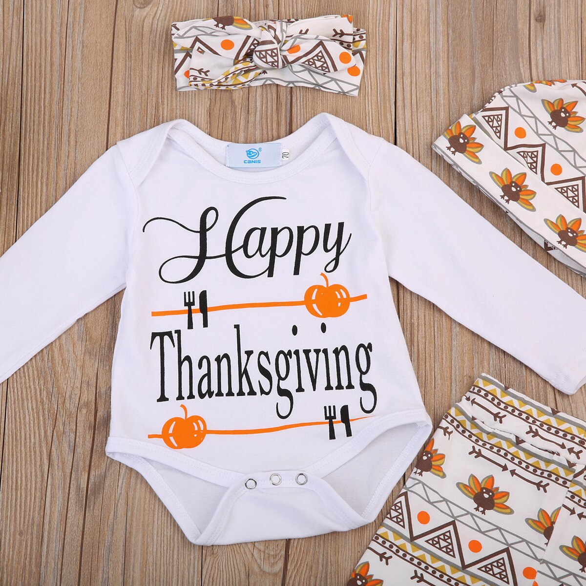 Thanksgiving Newborn Baby Boy Girl Outfits Clothes Romper+Pants+Hat 4pcs Set - ebowsos