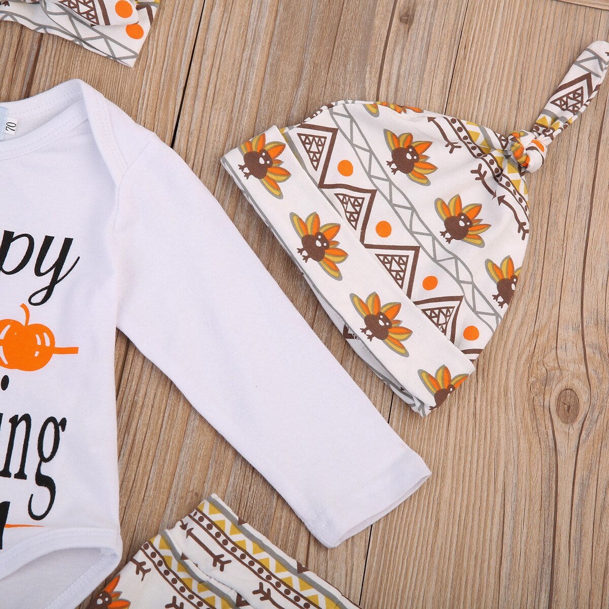 Thanksgiving Newborn Baby Boy Girl Outfits Clothes Romper+Pants+Hat 4pcs Set - ebowsos