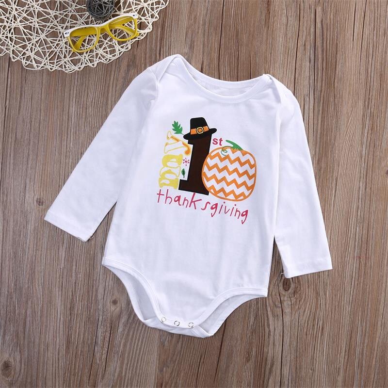 Thanthsgiving Baby Boy Girl Letter Print Short Sleeve Lace Summer Cotton Tops Bodysuit 0-12M - ebowsos