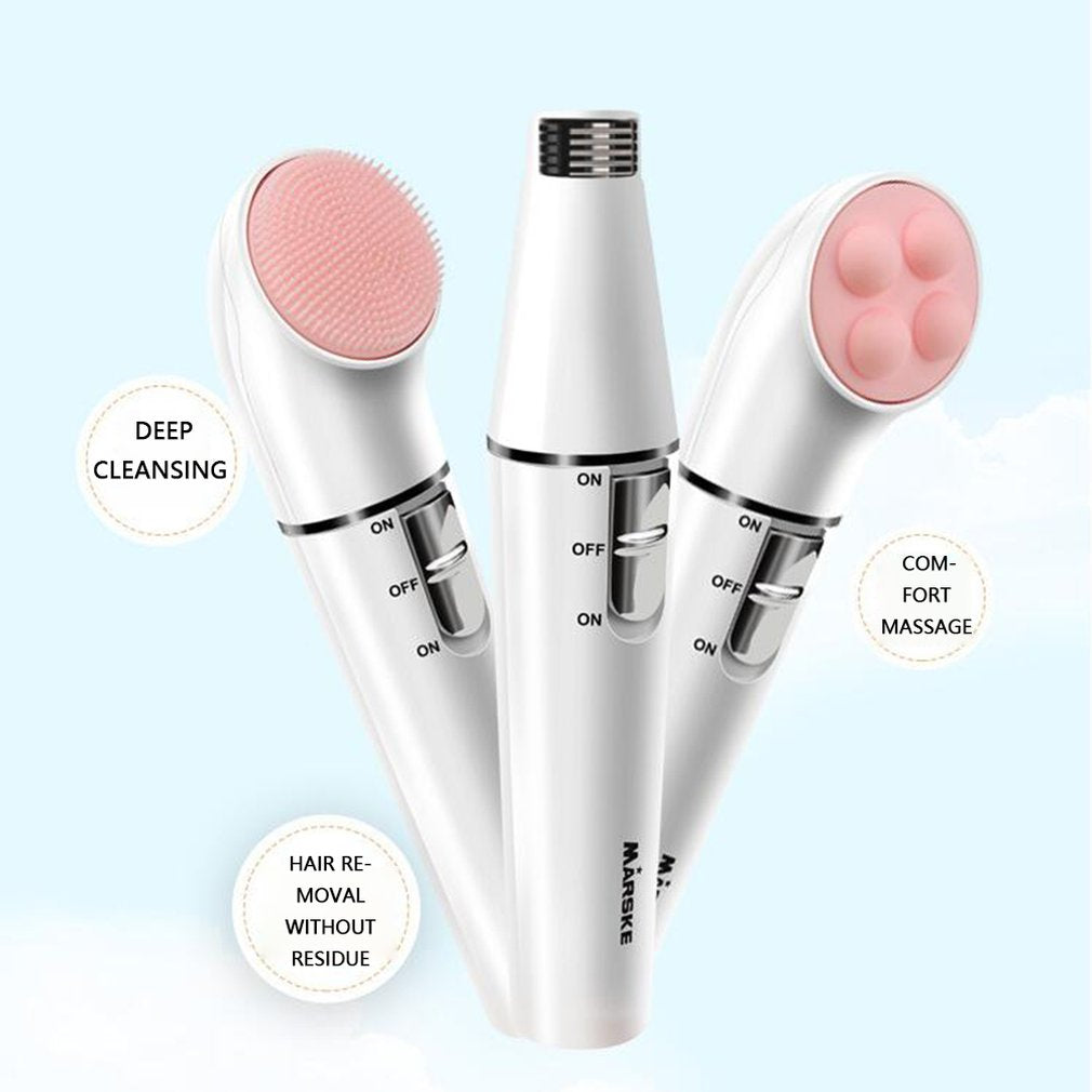 Three In One Electric Hair Removal Device Cleansing Instrument Lady Multi-Function Waterproof Massager Face Brush - ebowsos