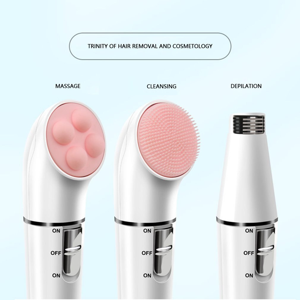 Three In One Electric Hair Removal Device Cleansing Instrument Lady Multi-Function Waterproof Massager Face Brush - ebowsos