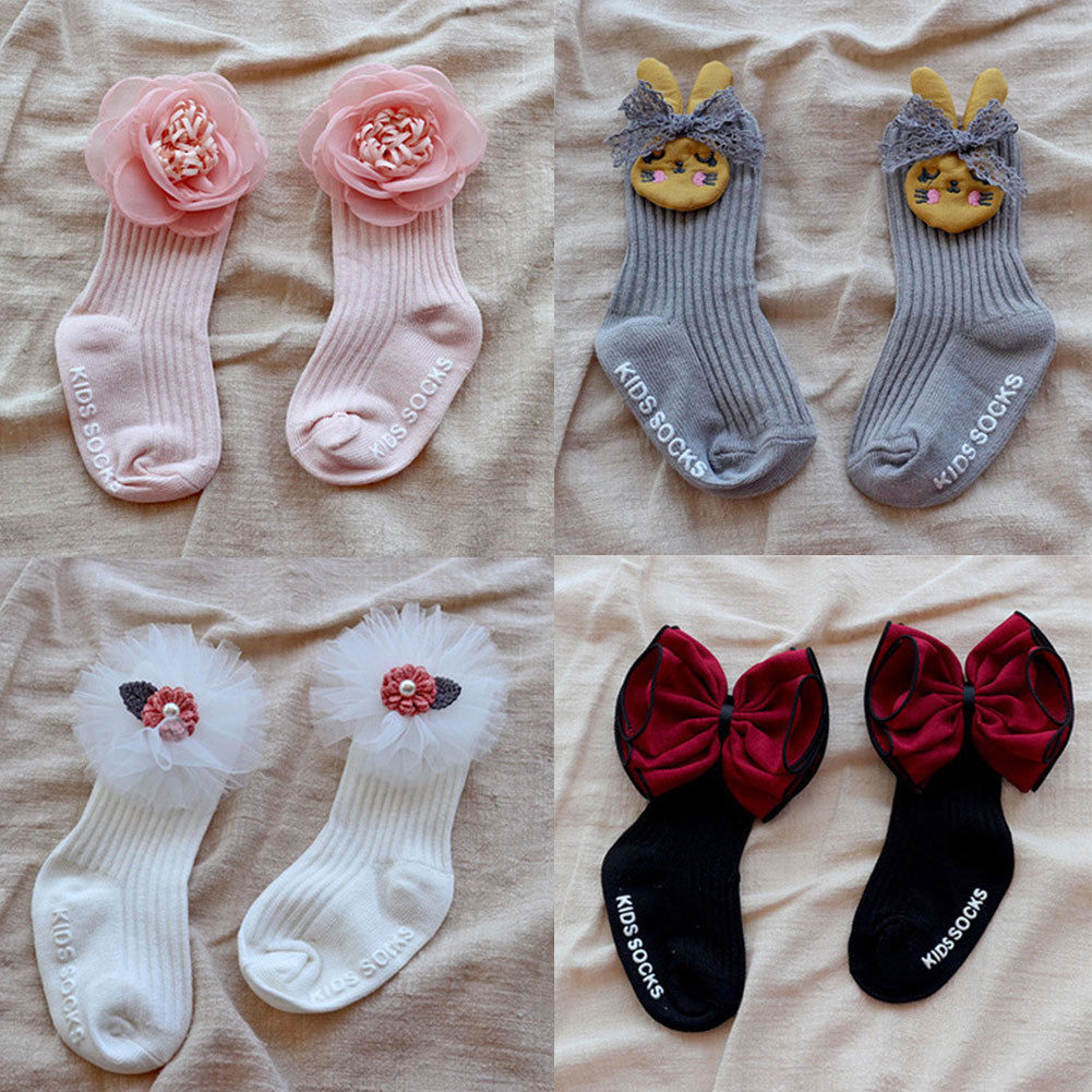 Toddler Baby Girl Boy Kids Socks Flower Bow Cute Princess Tights High Socks 0-4Y - ebowsos